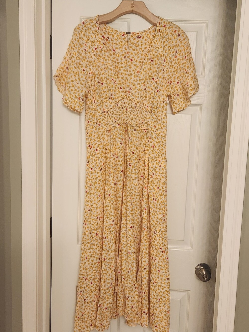 Free People Size L In Full Bloom Yellow Floral Midi Dress - Picture 3 of 7
